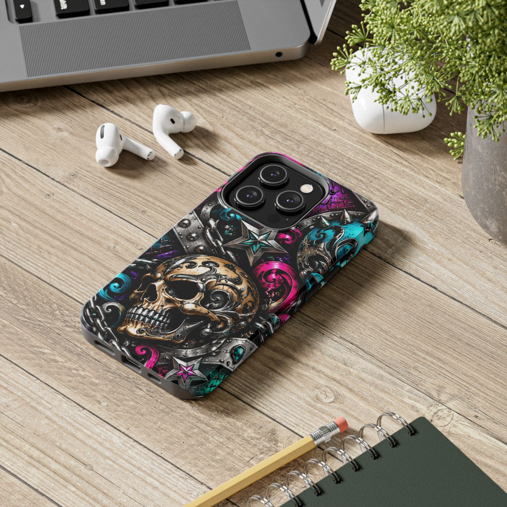 Skull & Stars Tough Phone Case | Colorful Gothic Skull Phone Case