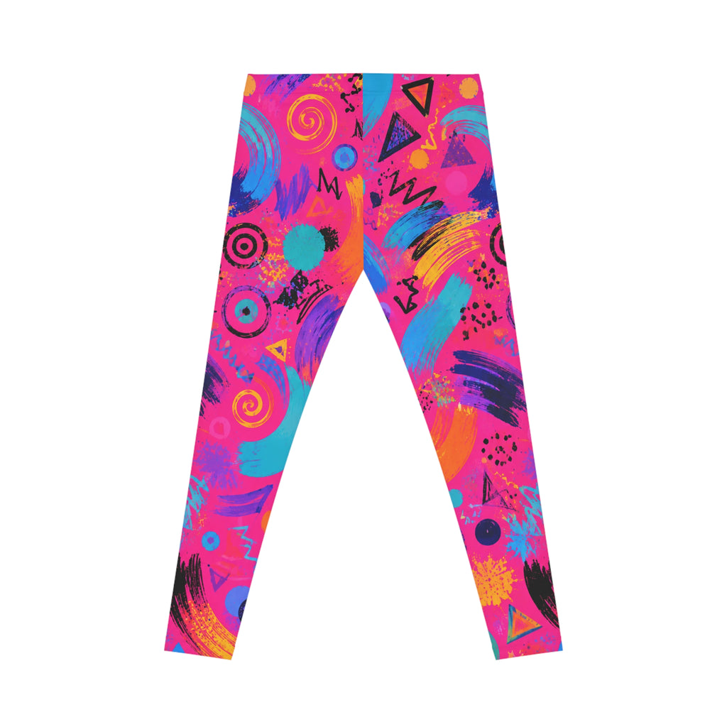 Neon 90s Abstract Print Leggings — Retro Bright All-Over-Print Activewear