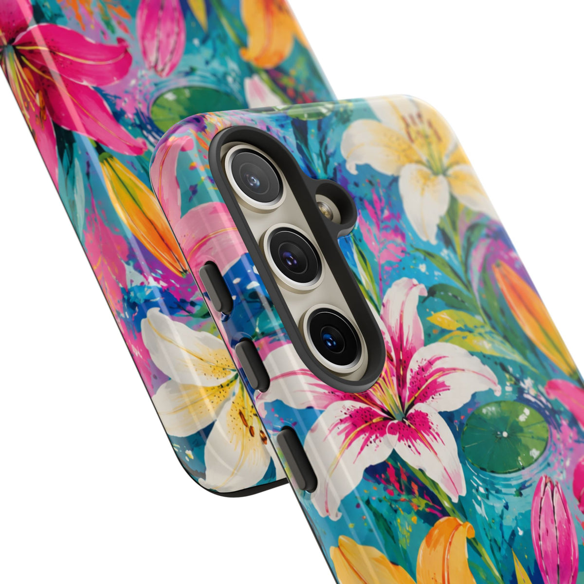 Floral Lily Tough Phone Case — Colorful Tropical Flower Protective Cover