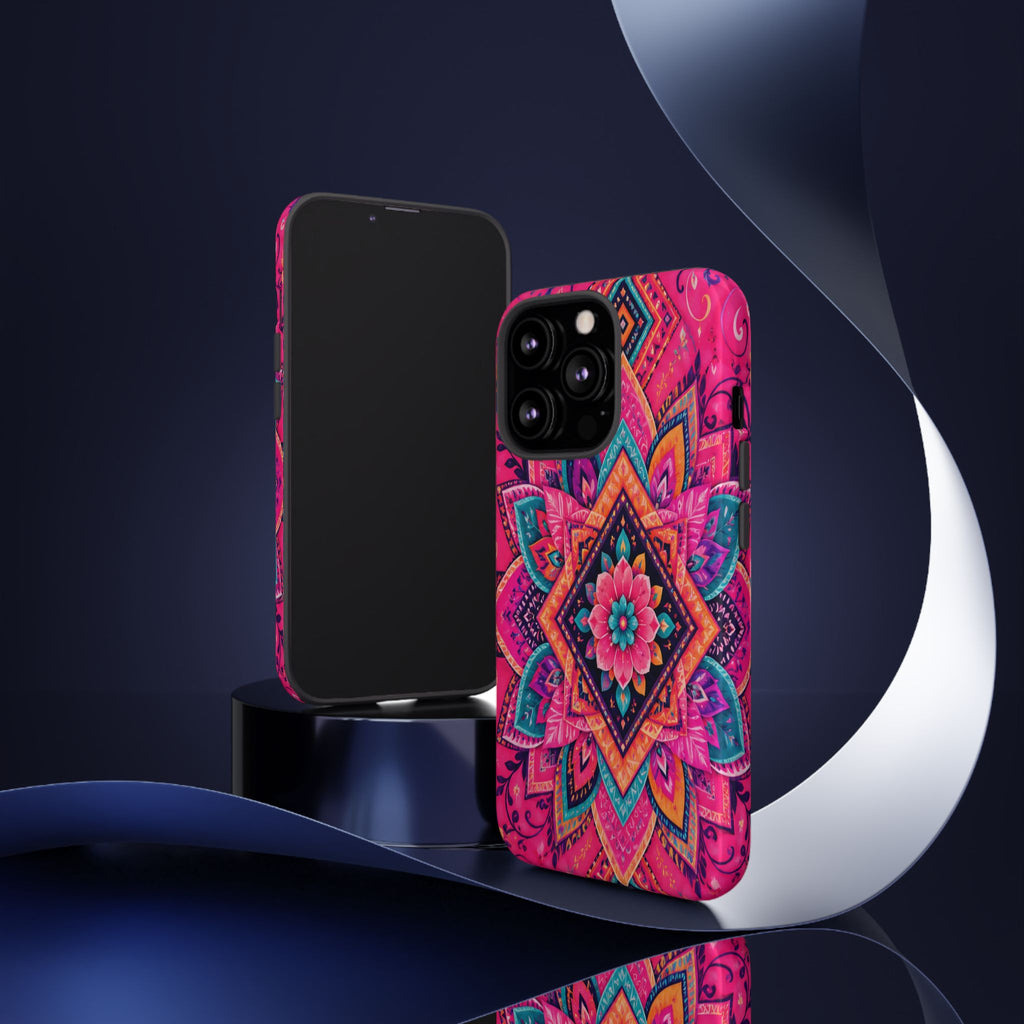 Floral Mandala Tough Phone Case — Pink Boho Protective Cover