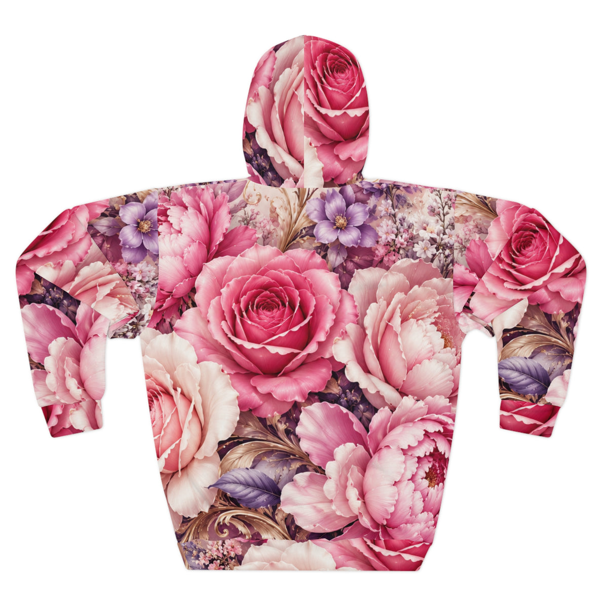 Floral Rose All-Over Print Hoodie — Pink Vintage Garden Pullover