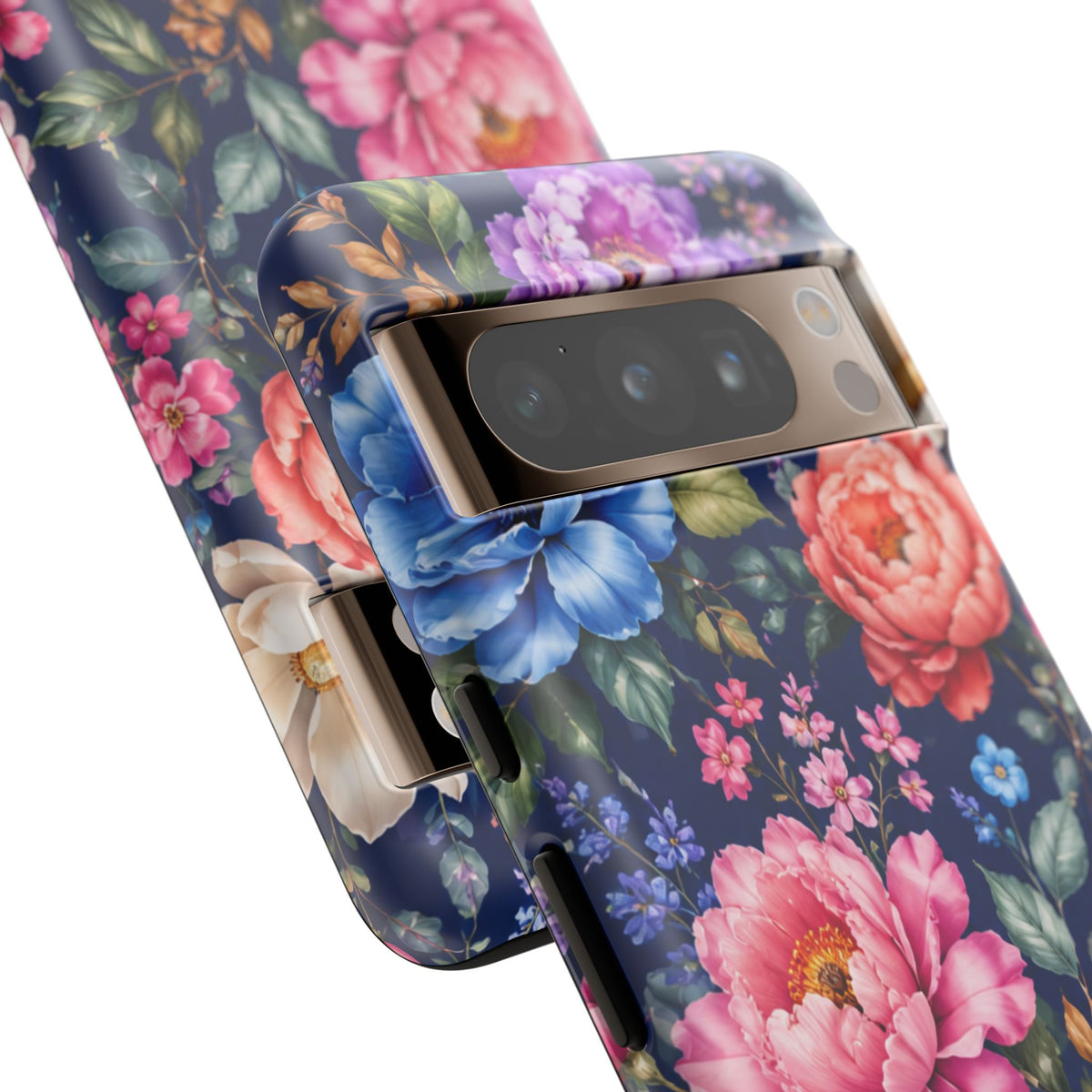 Floral Tough Phone Case – Vibrant Garden Flowers on Navy