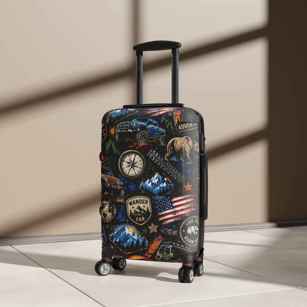 Adventure Patch Carry-On Suitcase – Wander Far Travel Luggage with Mountain, Compass & Bear Design