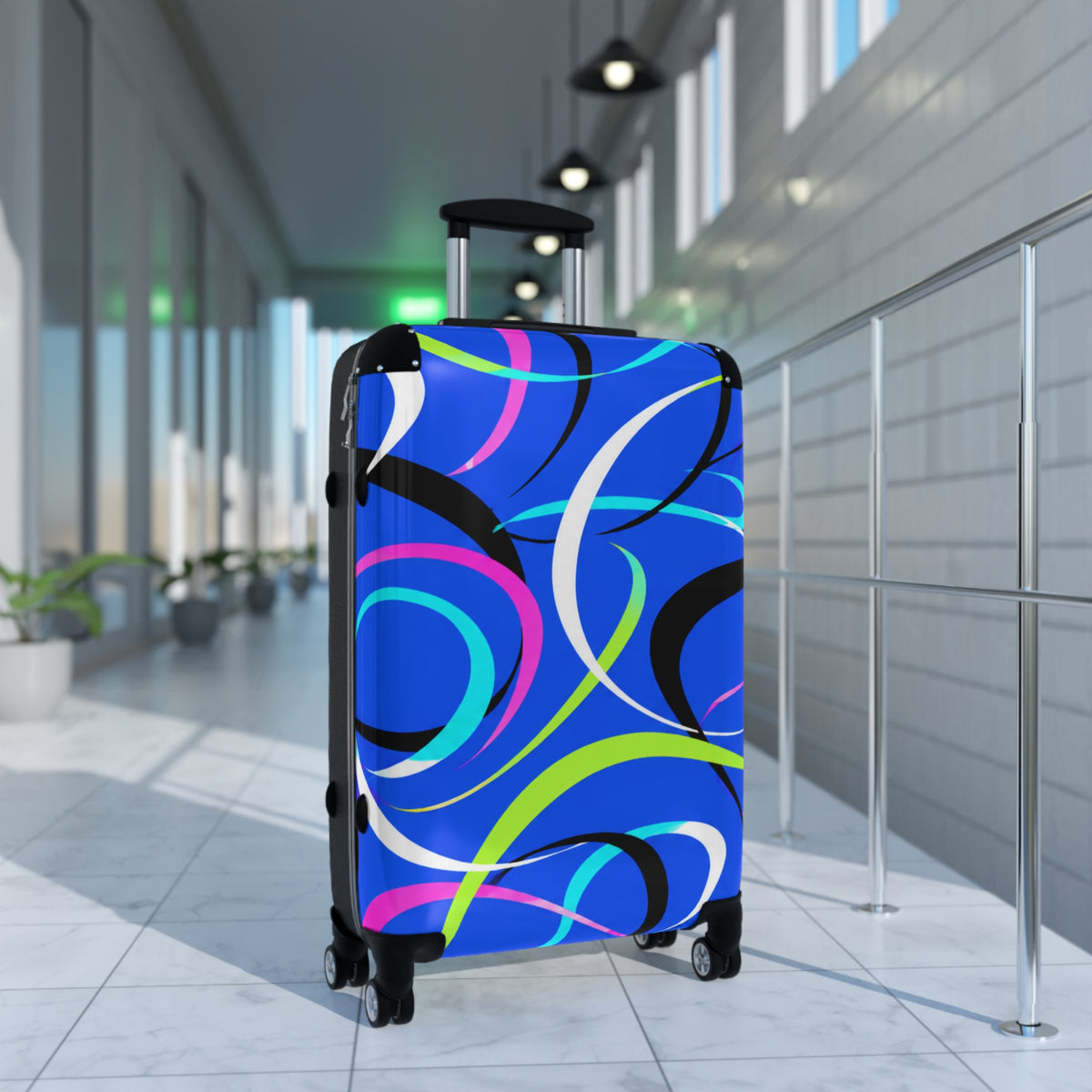 Blue Swirl Carry-On Suitcase – Colorful Modern Travel Luggage