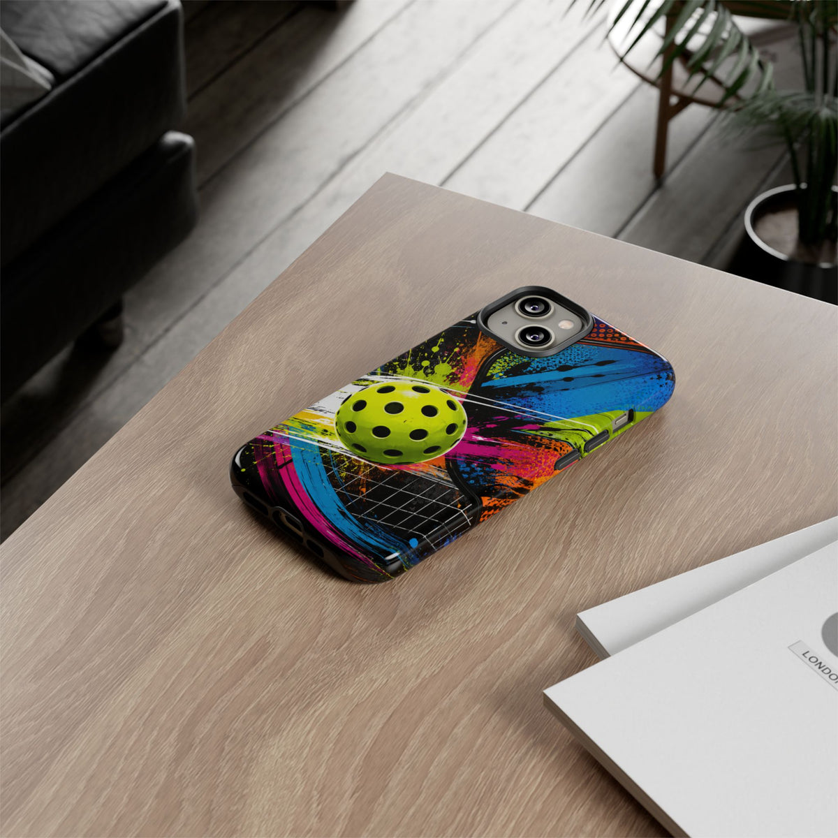 Pickleball Phone Case – Neon Paddle & Ball Splash Tough Case