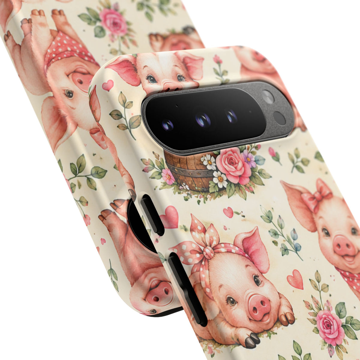 Cute Pink Piglet Phone Case — Vintage Floral Farm Animal iPhone Cover