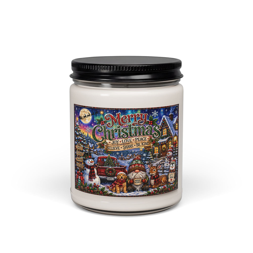 Merry Christmas Scented Soy Candle – 9oz Holiday Jar Candle (Merry Christmas Design)