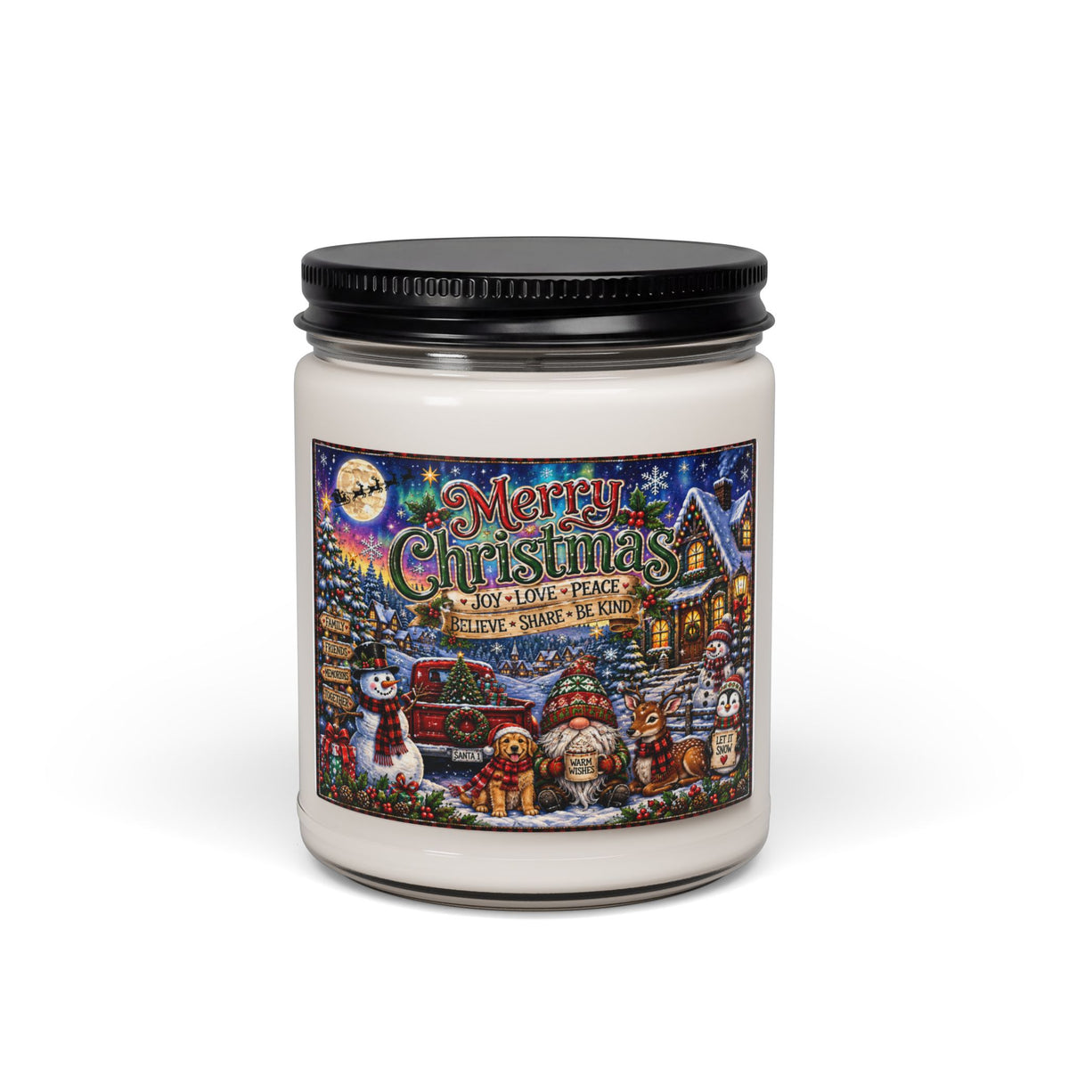 Merry Christmas Scented Soy Candle – 9oz Holiday Jar Candle (Merry Christmas Design)