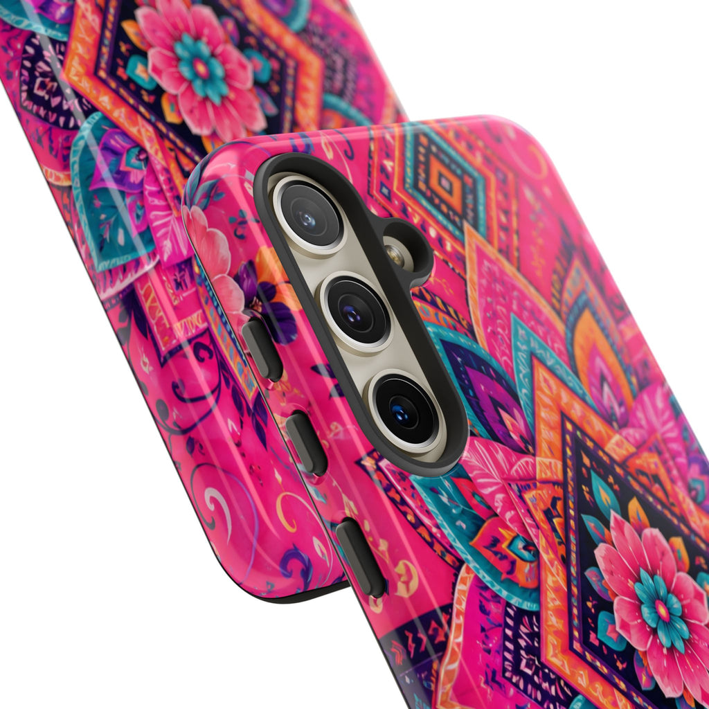 Floral Mandala Tough Phone Case — Pink Boho Protective Cover