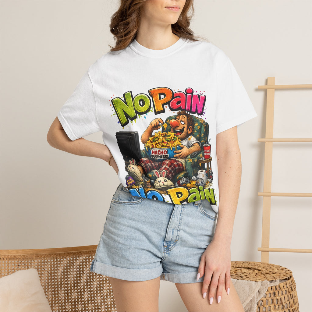 No Pain No Pain couch potato graphic T-Shirt | funny snack cartoon