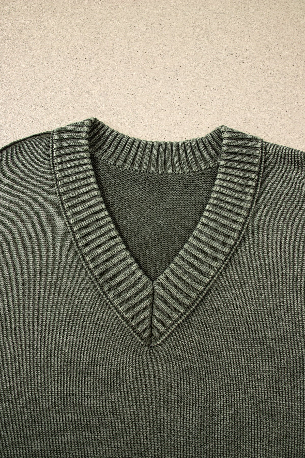 Mineral Wash Reverse Seam V-Neck Drop Shoulder Sweater