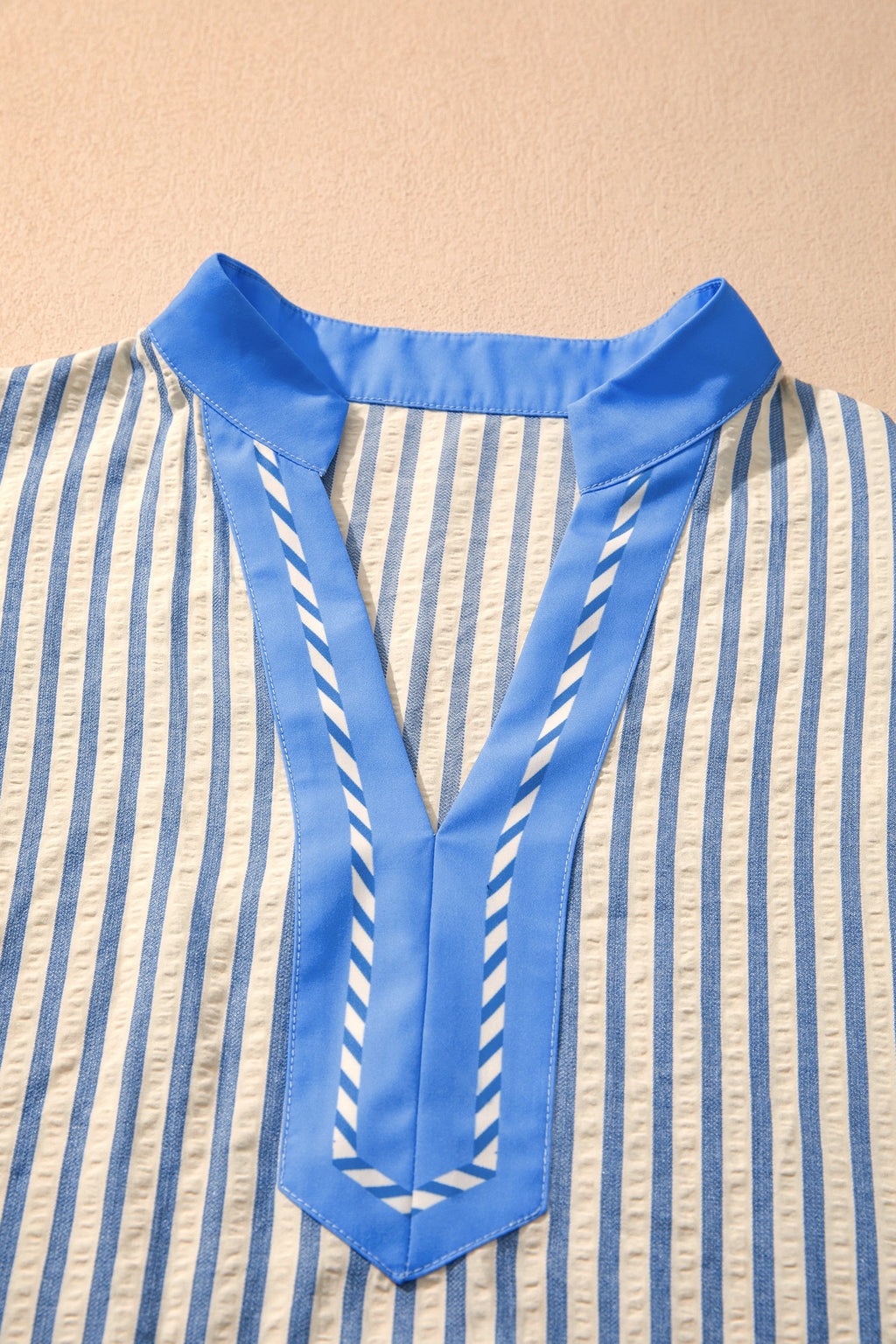 Stripe Colorblock V-Neck Short Sleeve Blouse