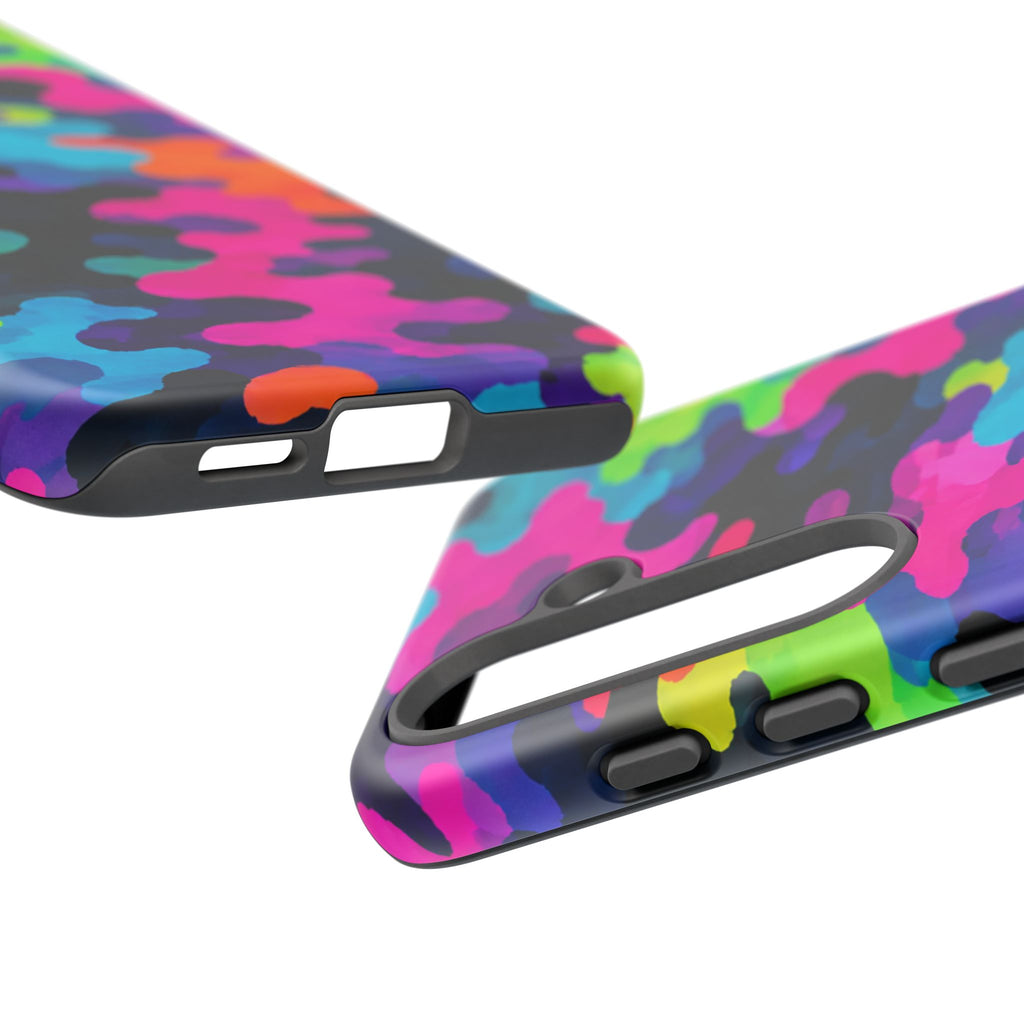 Neon Camo Tough Phone Case — Bright Rainbow Protective iPhone Cover