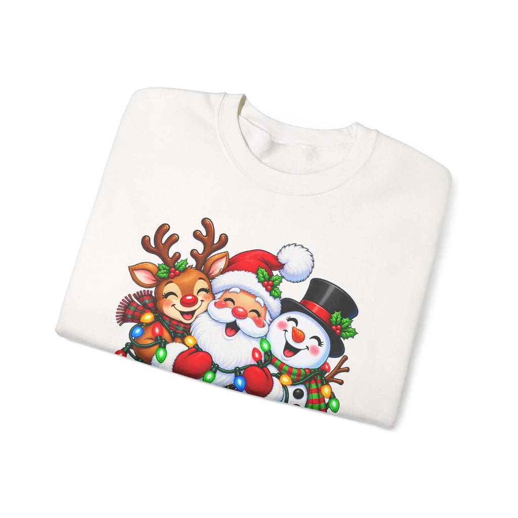 Christmas Trio Crewneck Sweatshirt — Santa, Reindeer & Snowman Holiday Pullover