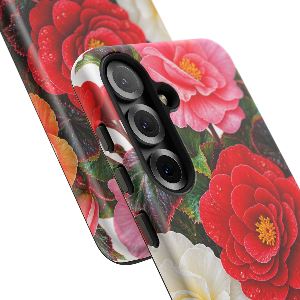Floral Begonia Phone Case — Vibrant Red, Pink & Yellow Blossom Protective Cover