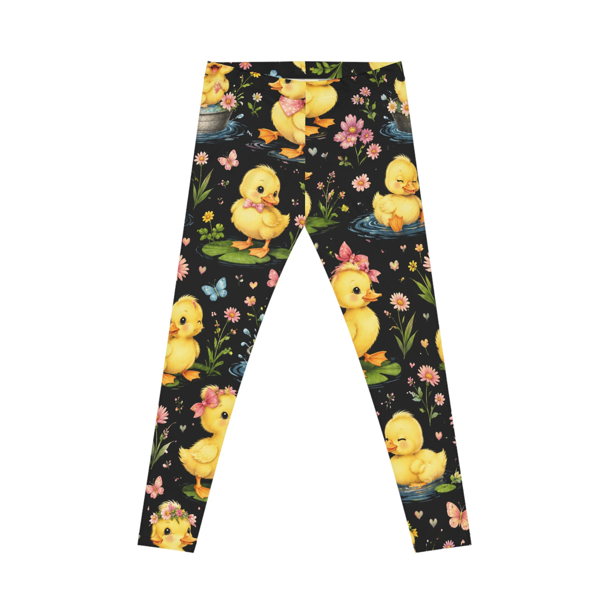 Cute Yellow Duckling Leggings — Women's Spring Easter Floral Leggings