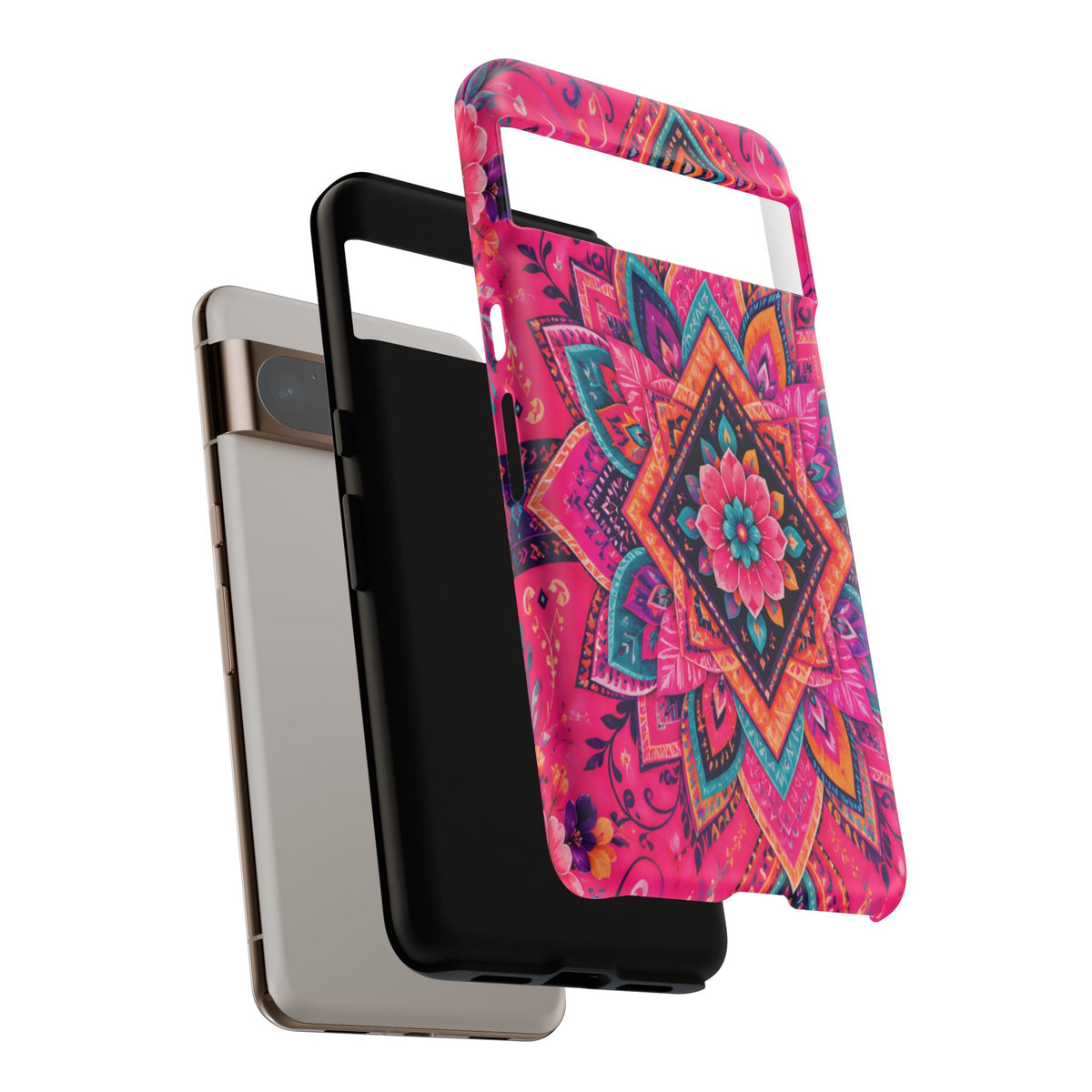 Floral Mandala Tough Phone Case — Pink Boho Protective Cover