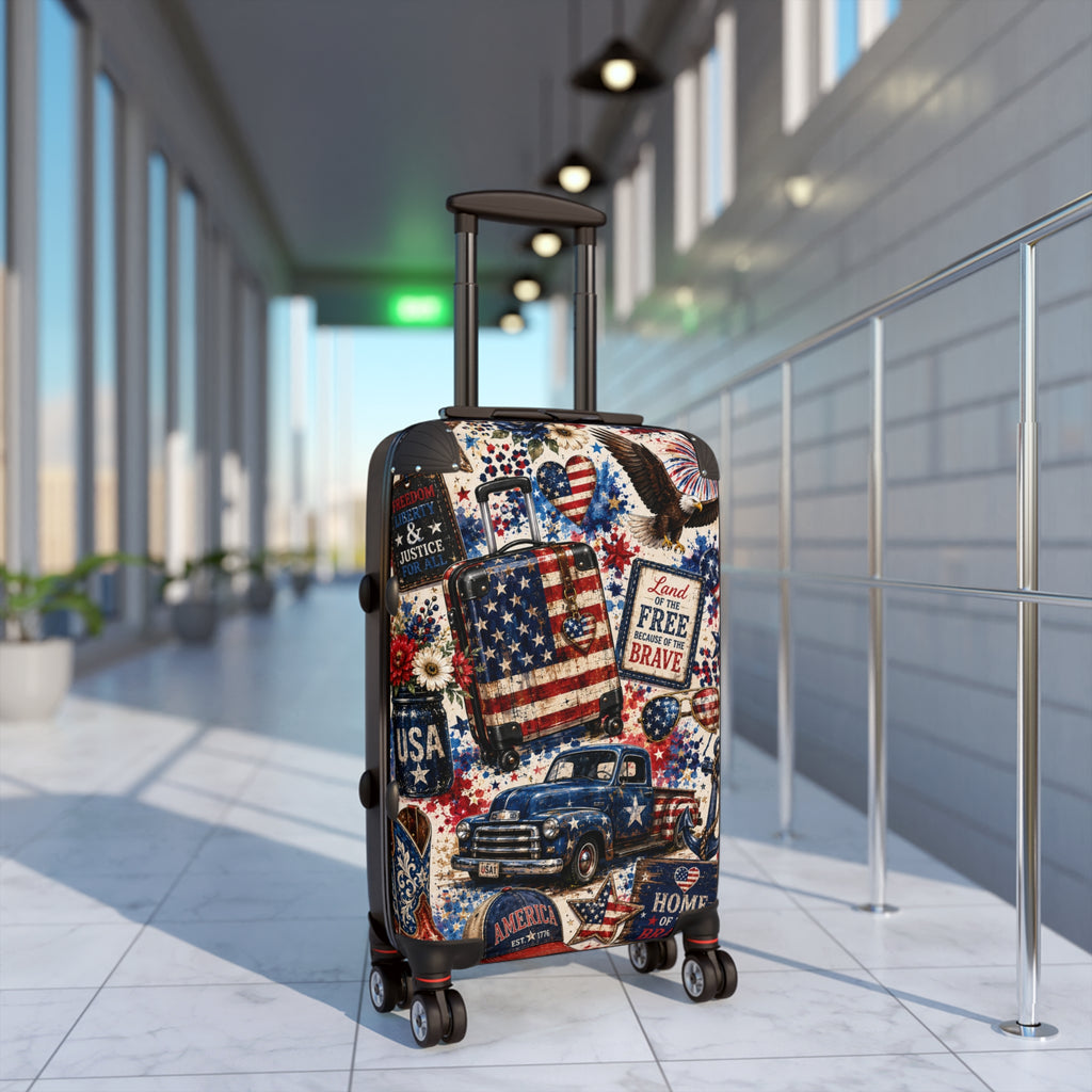 Patriotic 'Land of the Free, Home of the Brave' Carry-On Suitcase