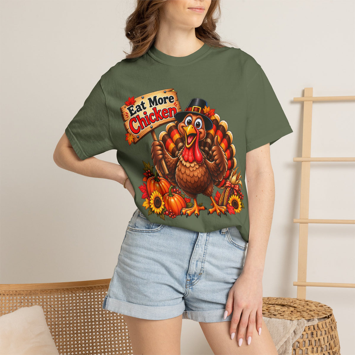 Thanksgiving 'Eat More Chicken' Turkey Tee — Funny Holiday Turkey T-Shirt