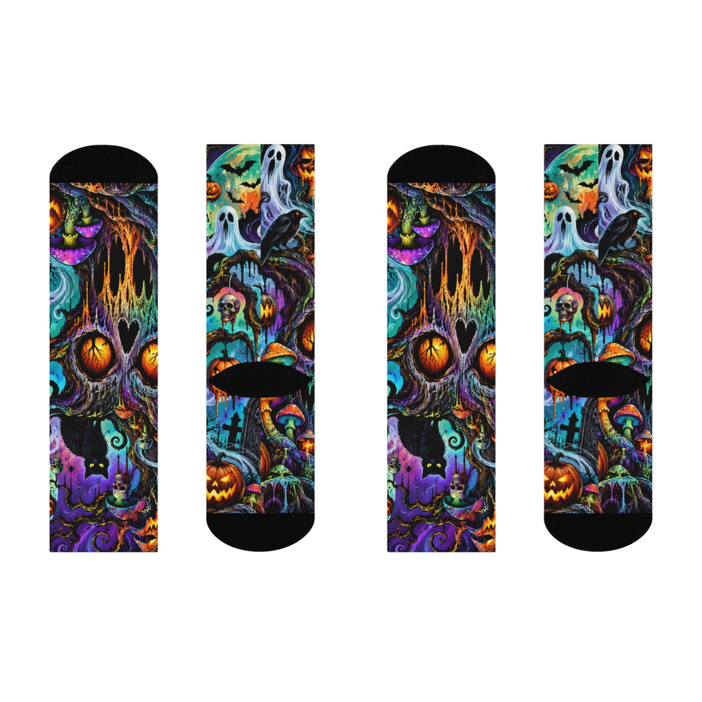 Halloween Night Cushioned Crew Socks — Spooky Pumpkins, Ghosts & Black Cat