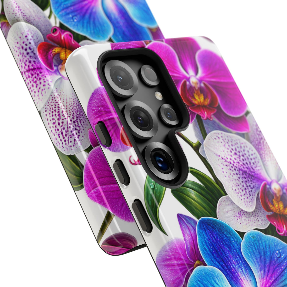 Orchid Floral Tough Phone Case – Vibrant Blue & Pink Orchid Protective Cover