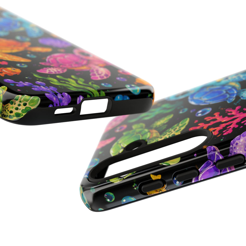 Phone Case — Colorful Cute Sea Turtles on Black (Protective Smartphone Cover)