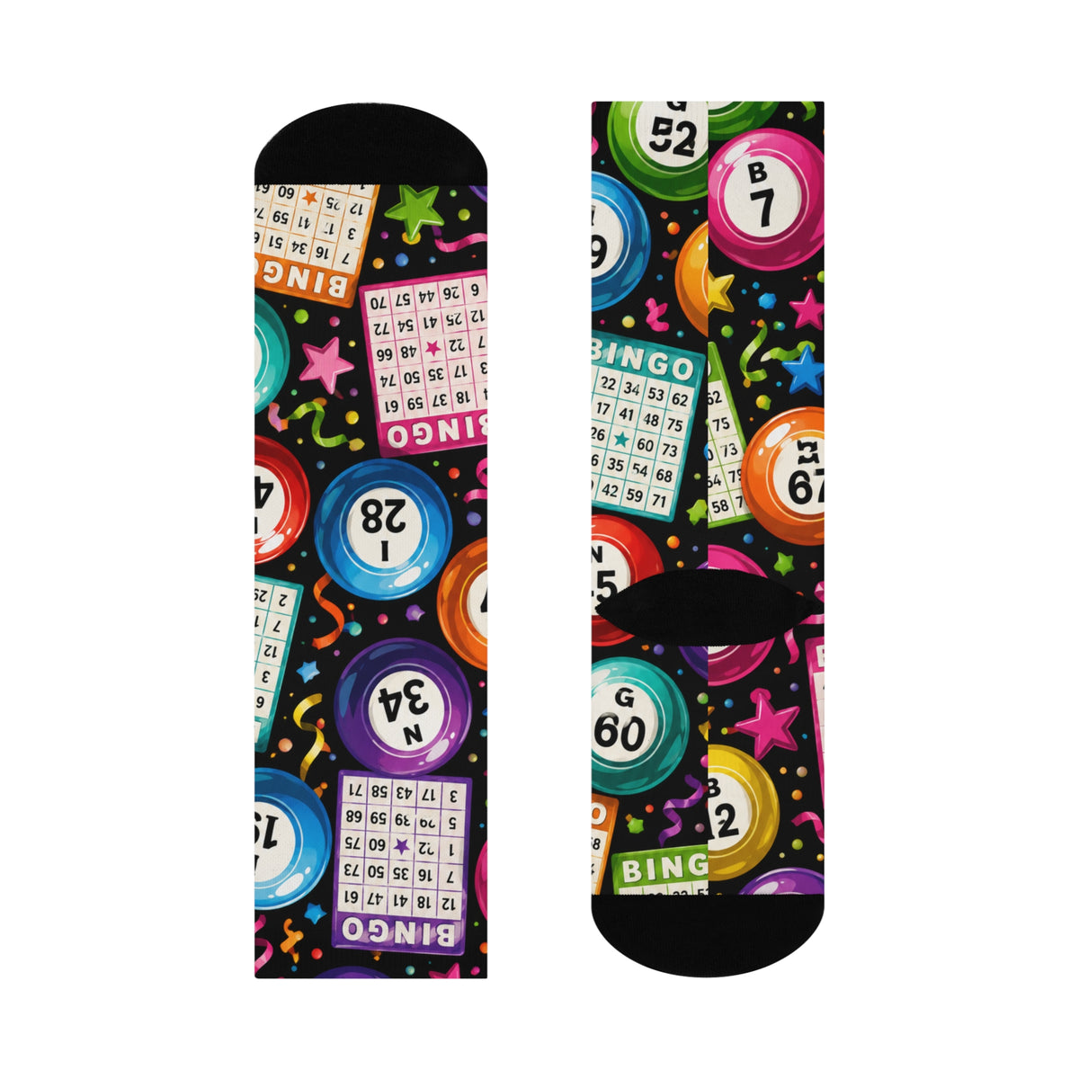 Bingo Night Cushioned Crew Socks — Colorful Bingo Balls & Cards Novelty