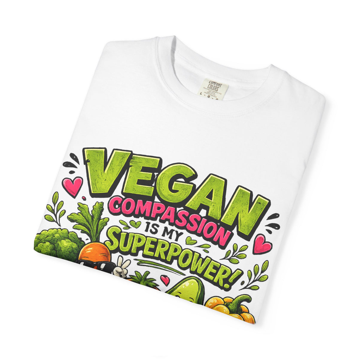 Vegan Compassion Is My Superpower T-shirt | Cute Veggie Characters