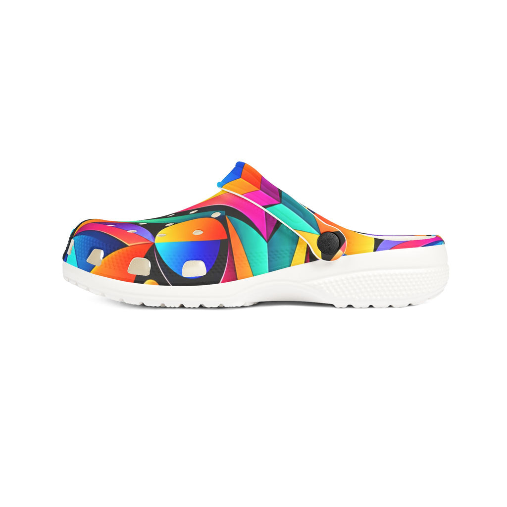Colorful Abstract Geometric Clogs — Vibrant EVA Foam Slip-On Shoes