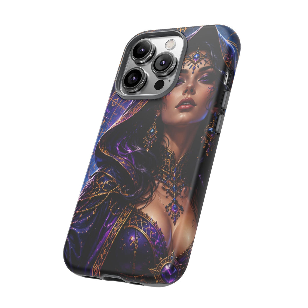 Phone Case — Mystical Sorceress Art Protective Tough Case (Astrology, Purple Hooded Witch)