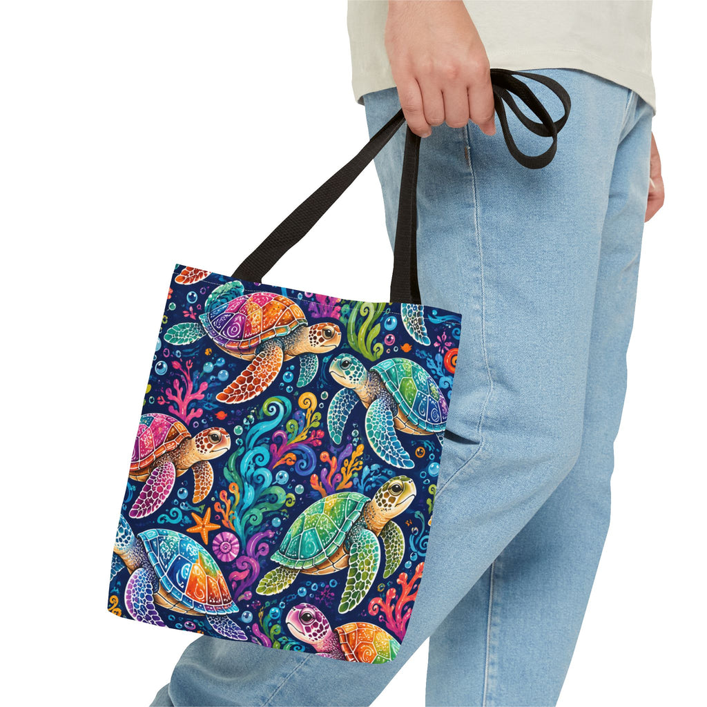 Colorful Sea Turtles Tote Bag — Vibrant Ocean Art Beach Tote