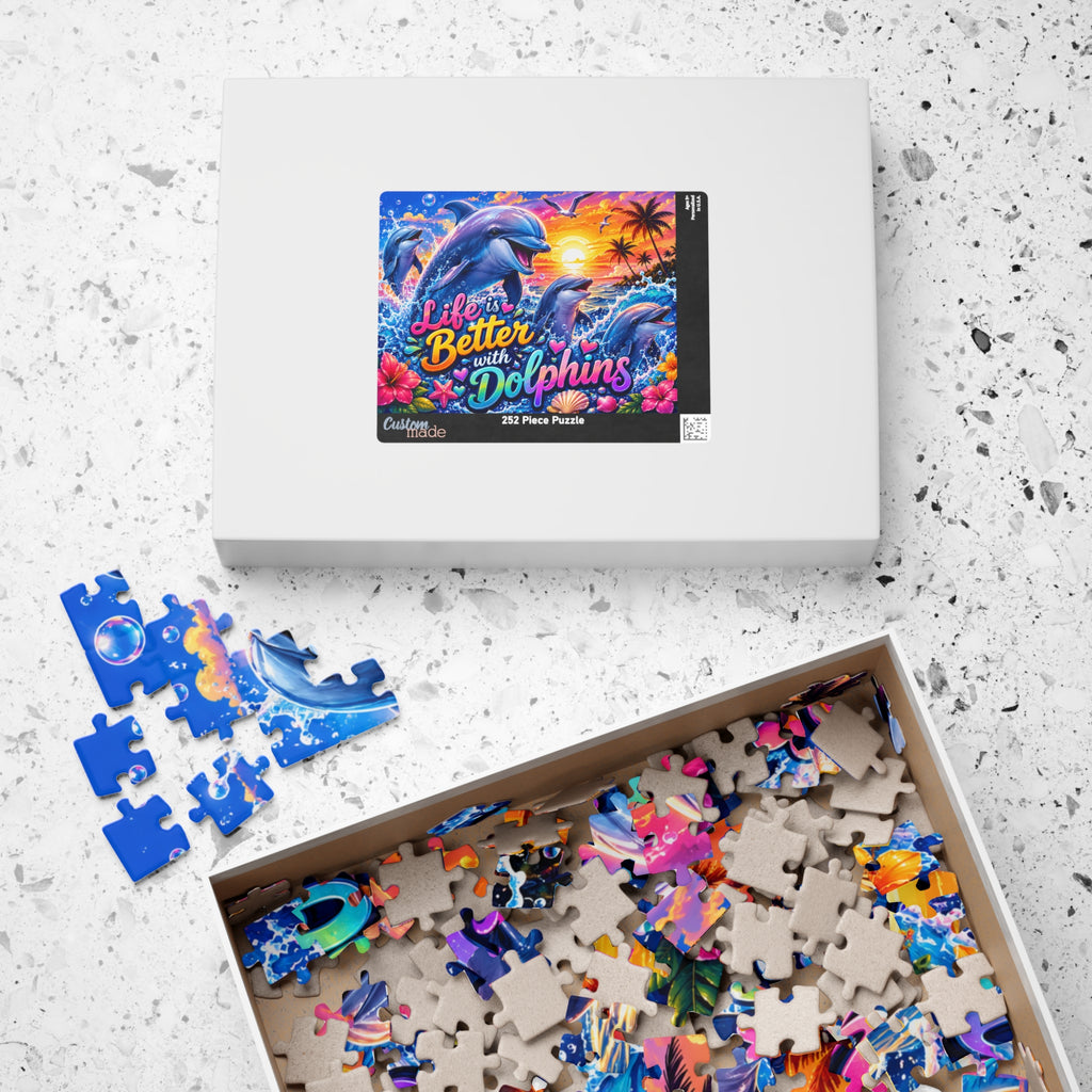 Life Is Better with Dolphins Puzzle | Ocean Sunset Dolphin Jigsaw
