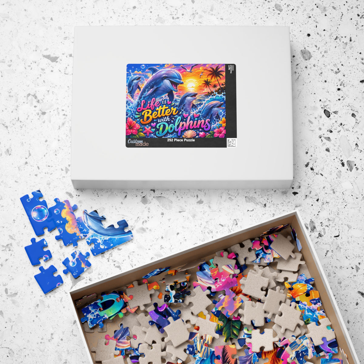Life Is Better with Dolphins Puzzle | Ocean Sunset Dolphin Jigsaw