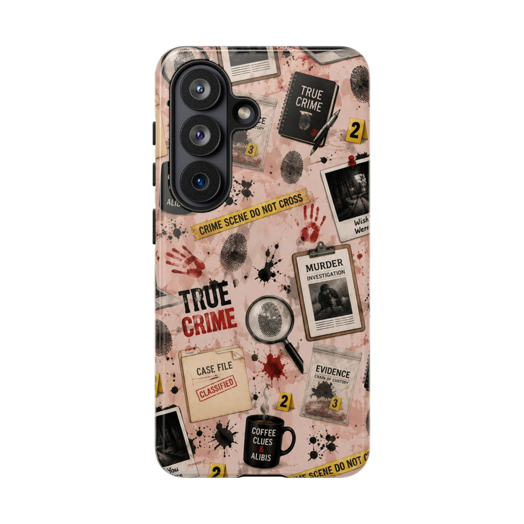 True Crime Pattern Phone Case – Detective Evidence, Crime Scene Tape & 'True Crime' Design