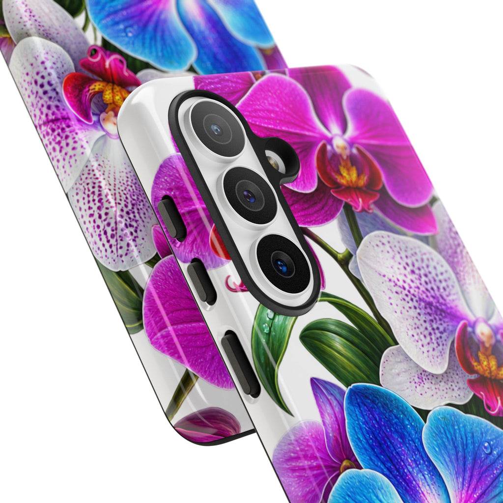 Orchid Floral Tough Phone Case – Vibrant Blue & Pink Orchid Protective Cover