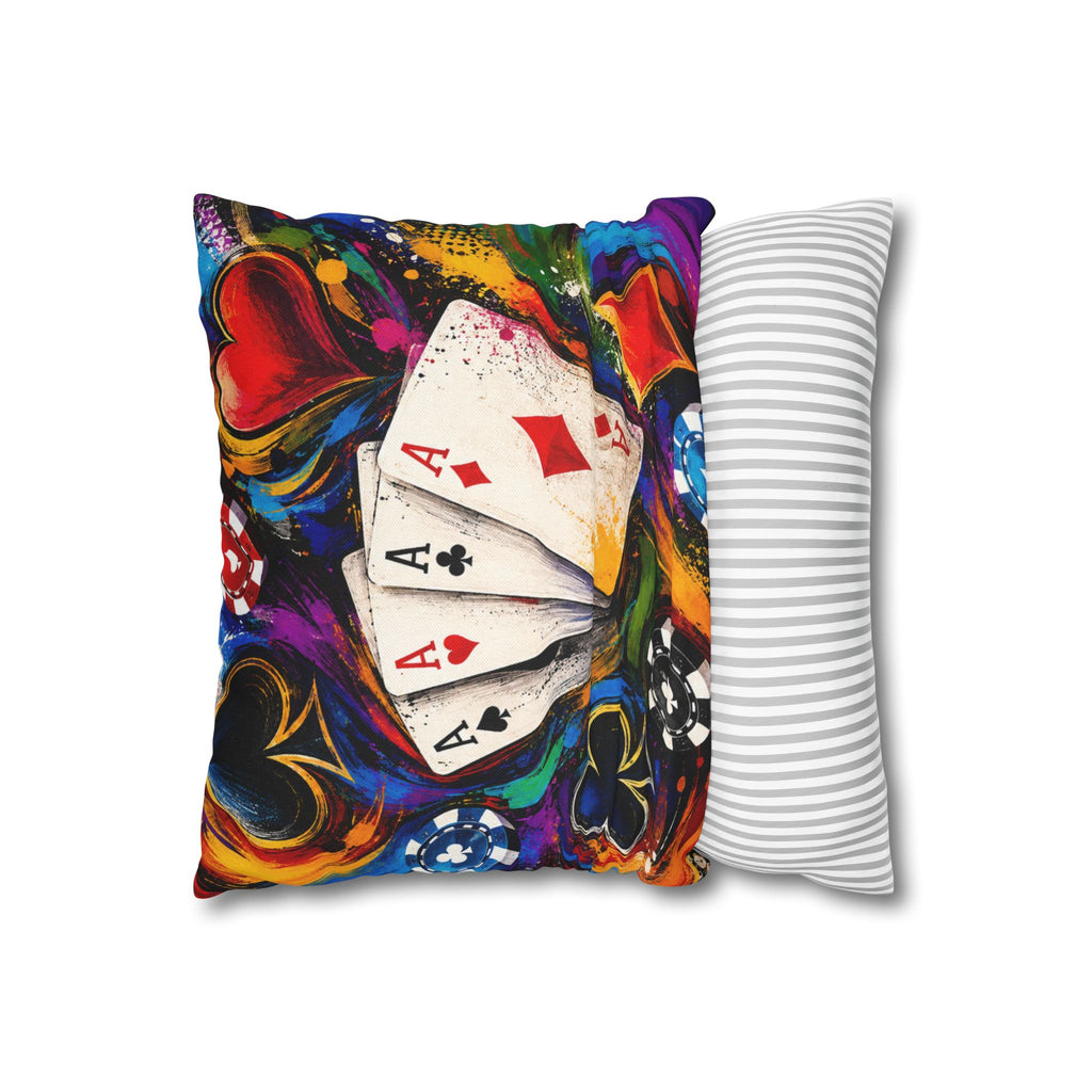 Poker Aces Decorative Pillowcase — Colorful Casino Playing Cards Throw Pillow Cover