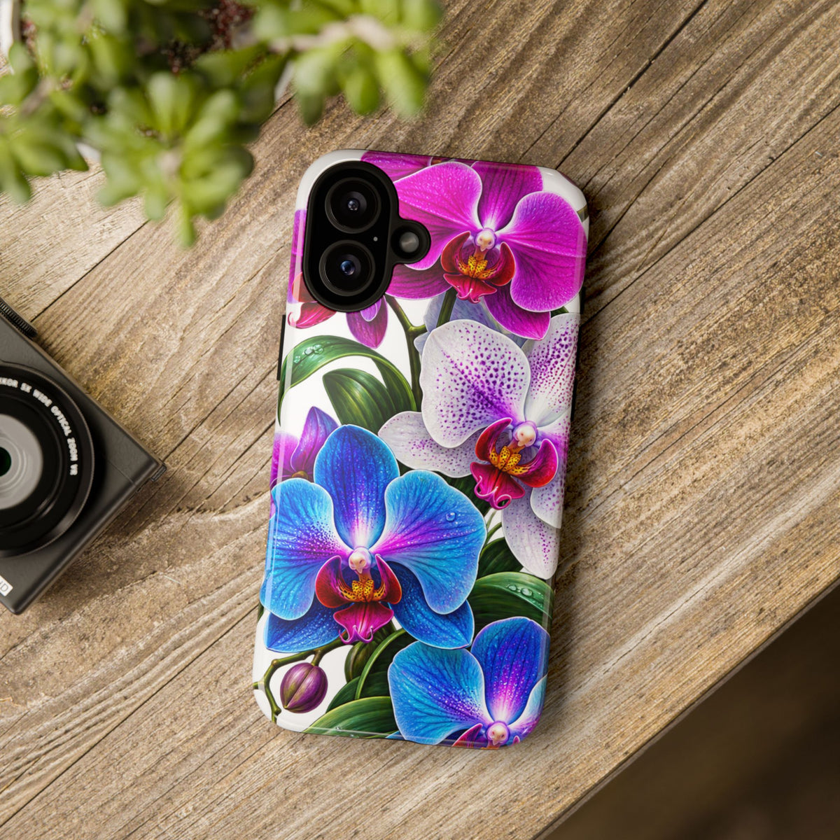 Orchid Floral Tough Phone Case – Vibrant Blue & Pink Orchid Protective Cover