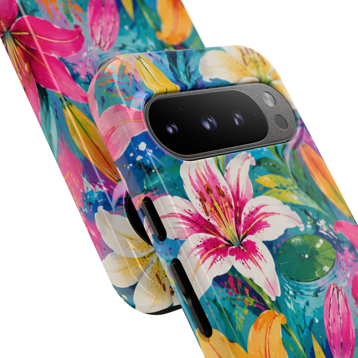 Floral Lily Tough Phone Case — Colorful Tropical Flower Protective Cover