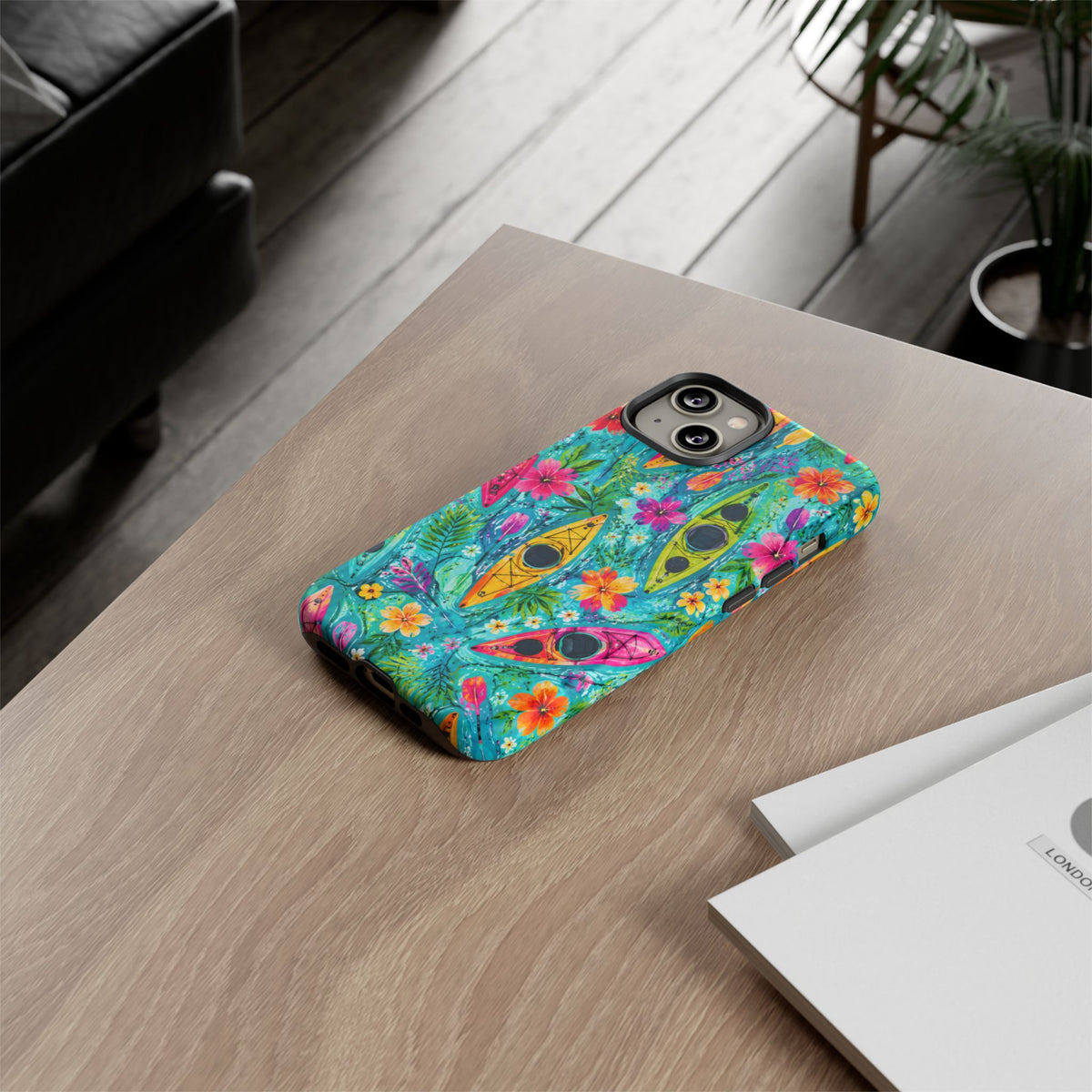Tropical Kayak Phone Case – Colorful Floral Waterproof Pattern
