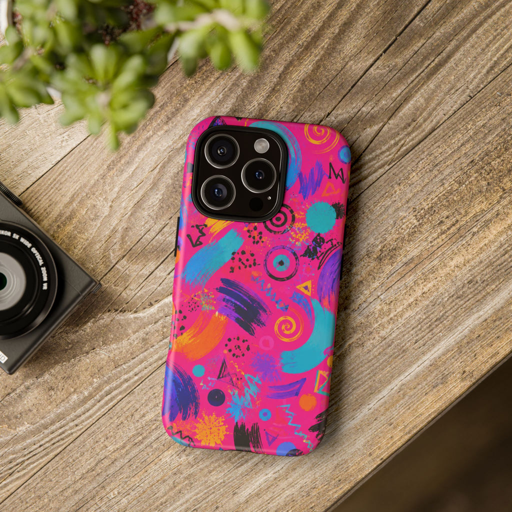 Neon Retro Abstract Tough Phone Case — 80s Brushstroke Pattern
