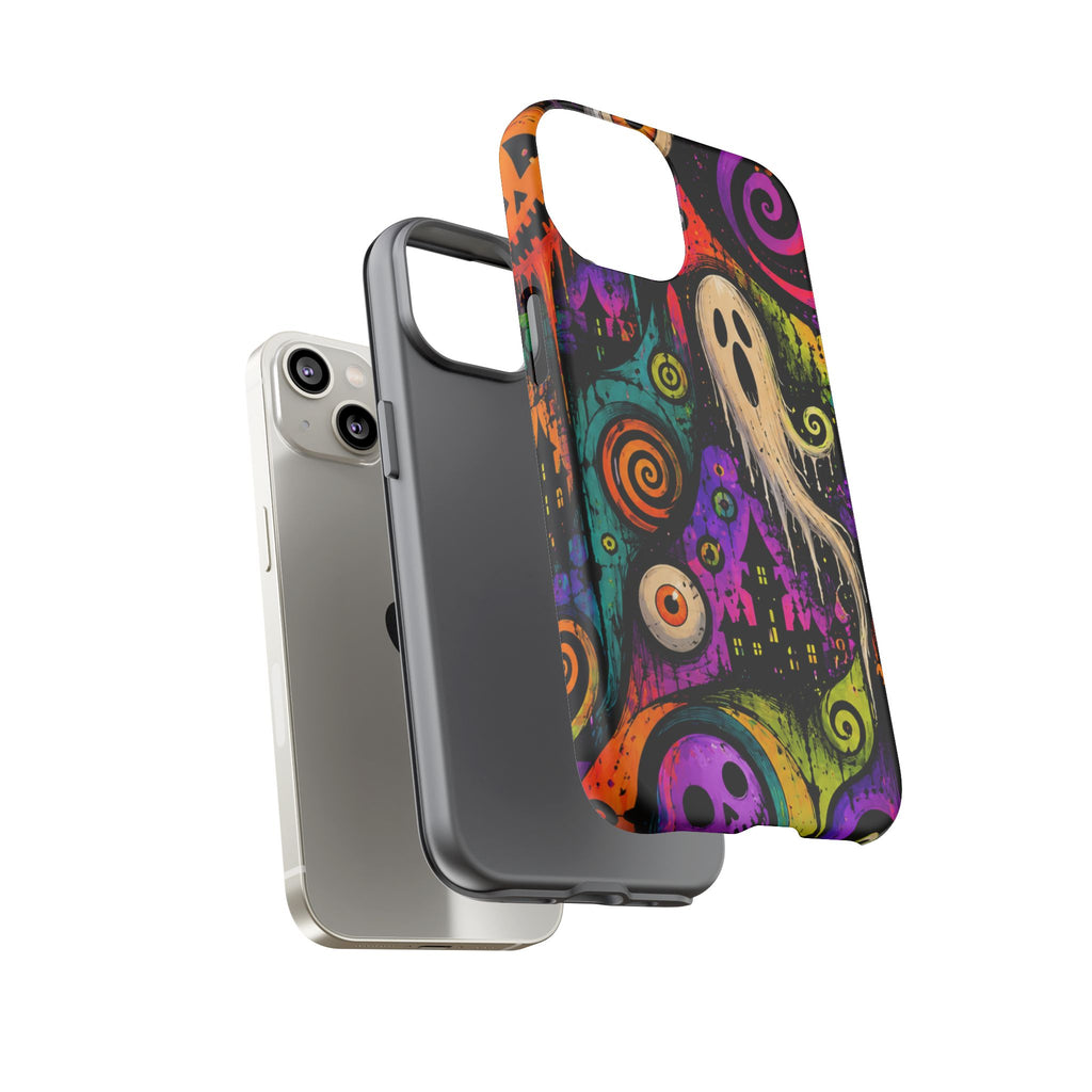 Halloween Ghost Phone Case — Colorful Spooky Skull & Haunted House Tough Case