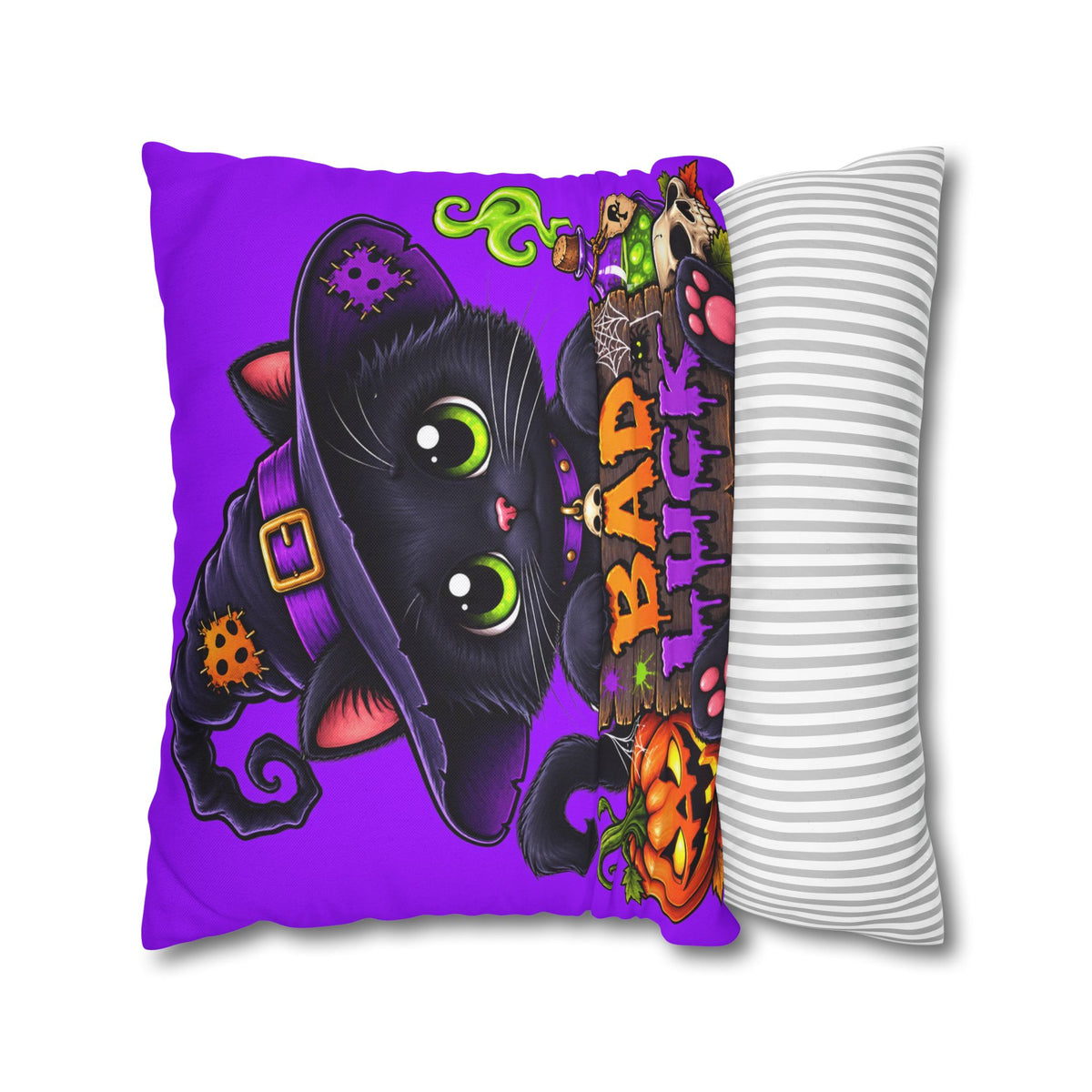 Halloween Black Cat Pillowcase — "Bad Luck" Spooky Cute Decorative Pillow