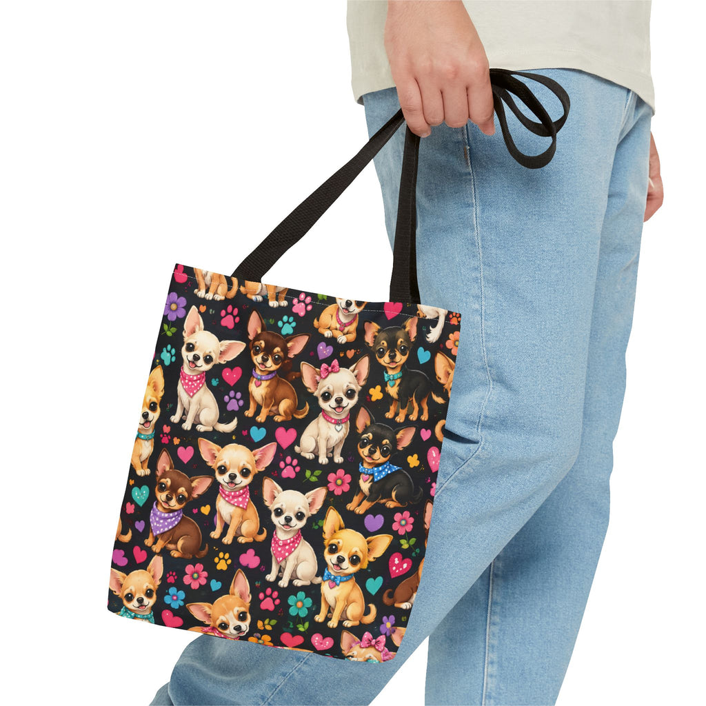 Cute Chihuahua Pattern Tote Bag | Small Dogs Hearts Pawprints
