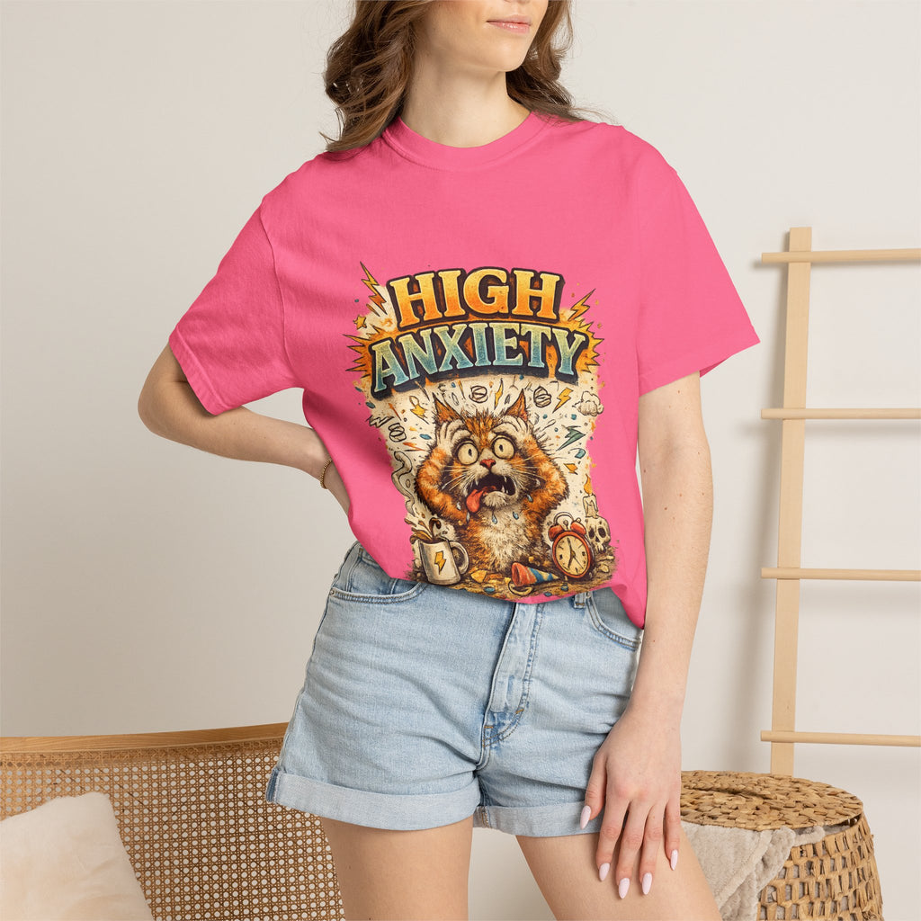 High Anxiety Cat Illustration T-shirt | Nervous Kitty Graphic Tee