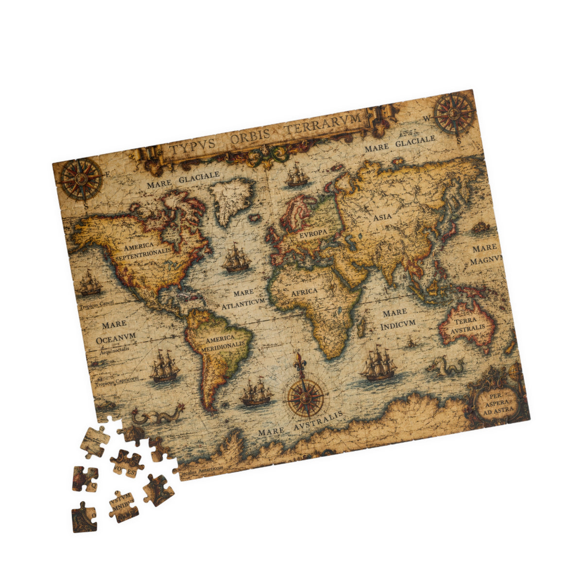 Vintage World Map Jigsaw Puzzle — Antique Nautical 252/520/1014-Piece