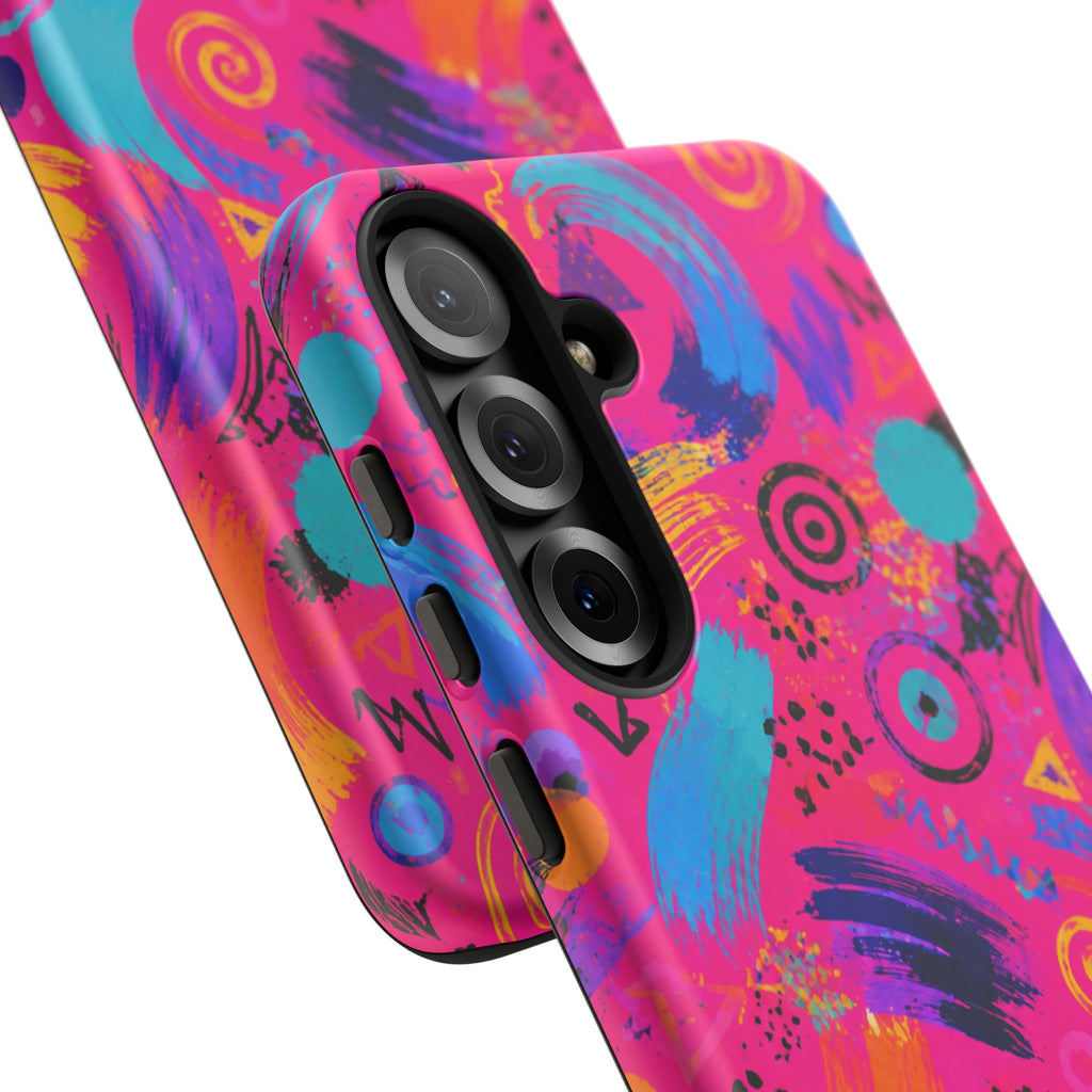 Neon Retro Abstract Tough Phone Case — 80s Brushstroke Pattern