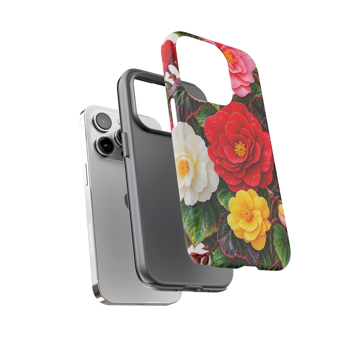 Floral Begonia Phone Case — Vibrant Red, Pink & Yellow Blossom Protective Cover