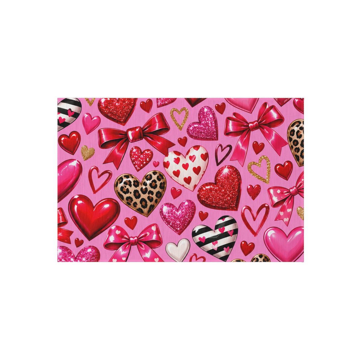 Valentine Heart Pattern Outdoor Rug - Pink Hearts & Bows Patio Mat