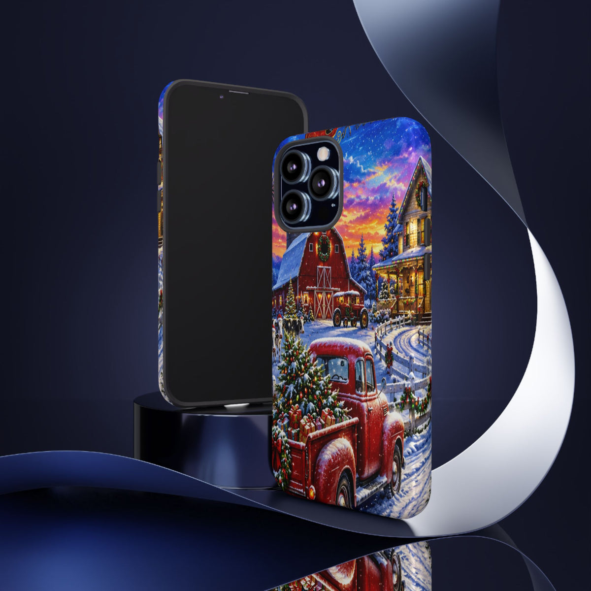 Christmas Farm Phone Case — Vintage Red Truck in Snowy Holiday Scene