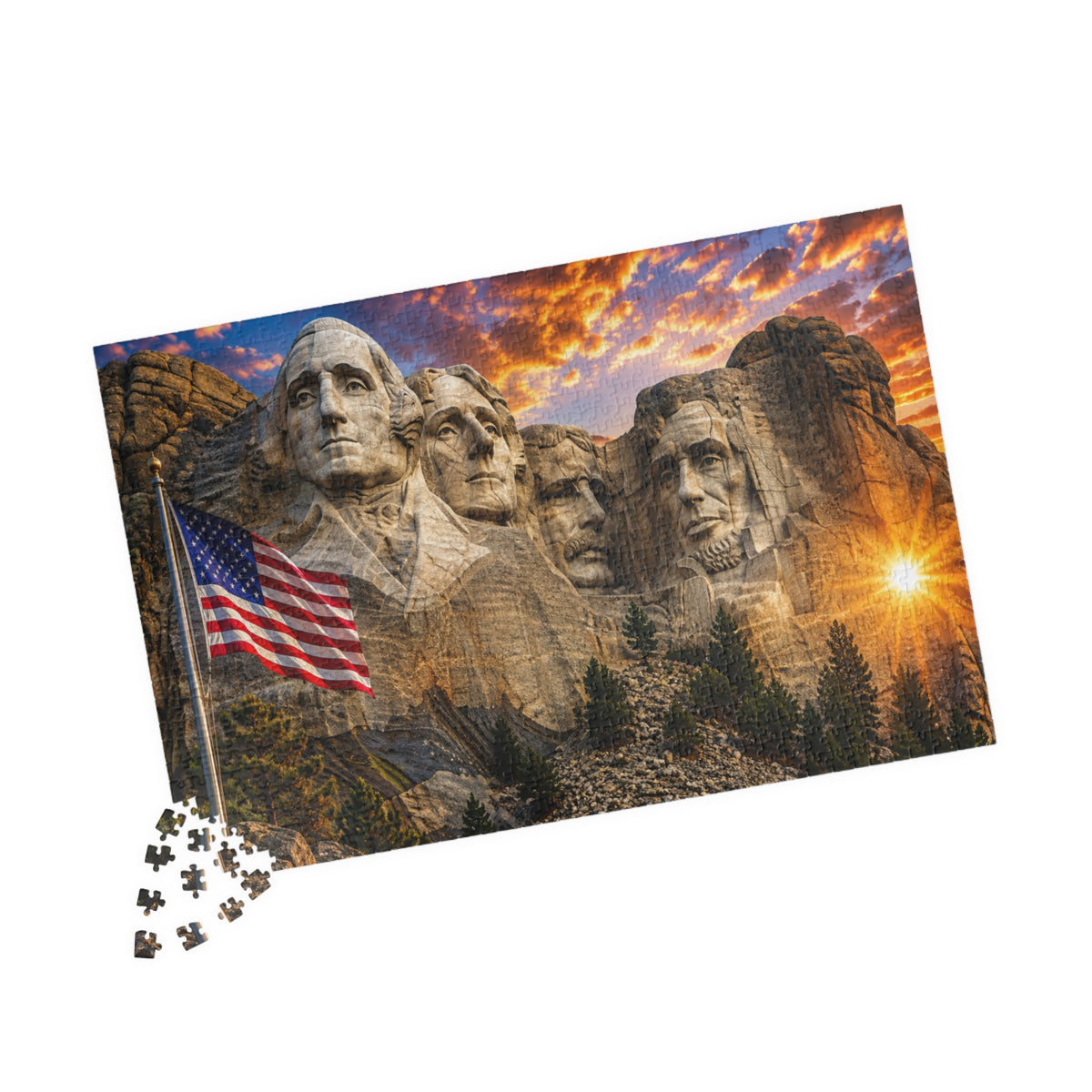 Mount Rushmore Sunset Puzzle — Patriotic American Landmark Jigsaw (110/252/520/1014 pcs)